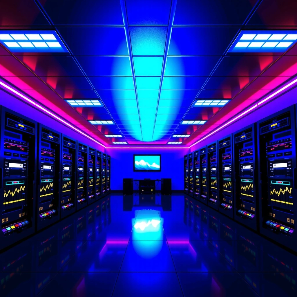 Advanced data center with servers and monitoring screens